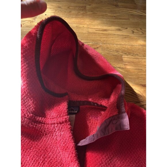 Womens Patagonia Bright Red Polartec Deep Fleece Snap T Pullover Hoodie Small - Picture 4 of 9